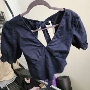Abercrombie & Fitch Dark Blue Blouse with Back Tie